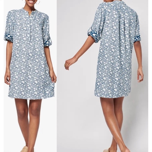Faherty PenelopeLinen Blend Popover Shift shirt Dress indigo Echo floral